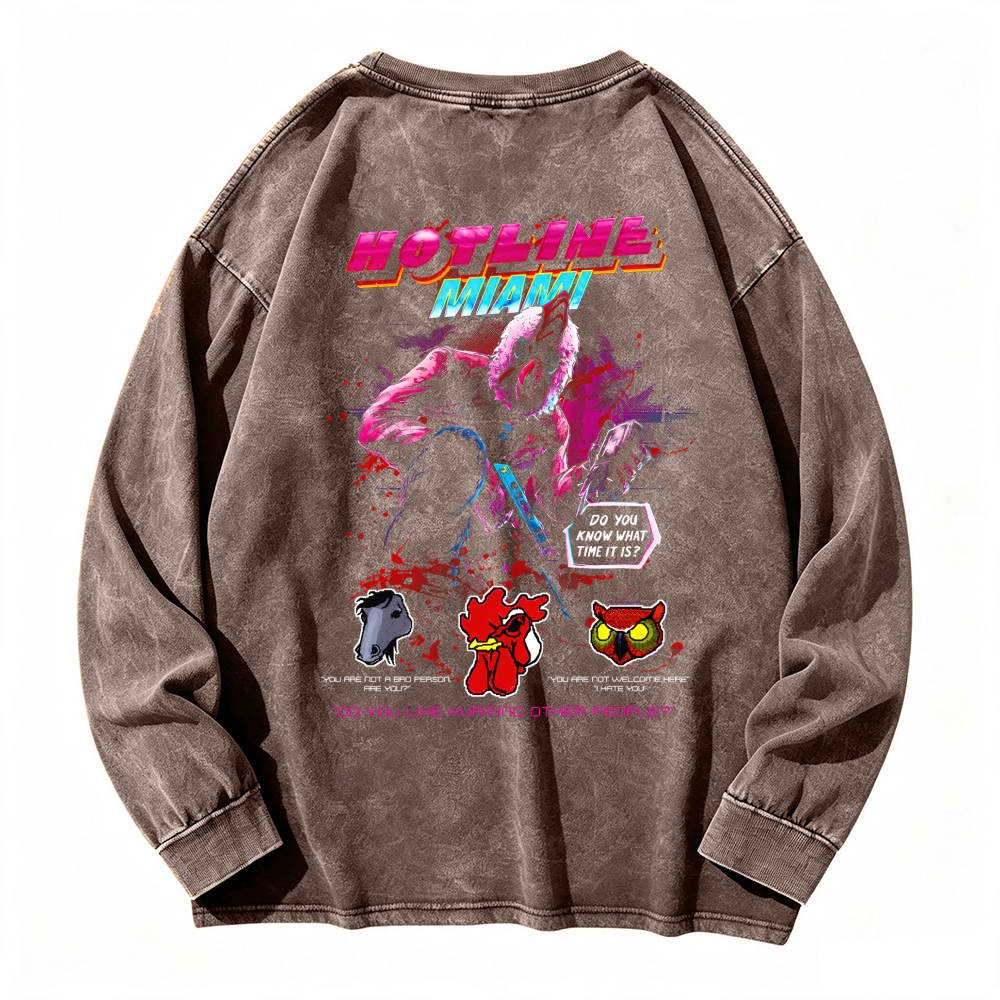 HOTLINE MIAMI Men's Washed Vintage Fashion Style