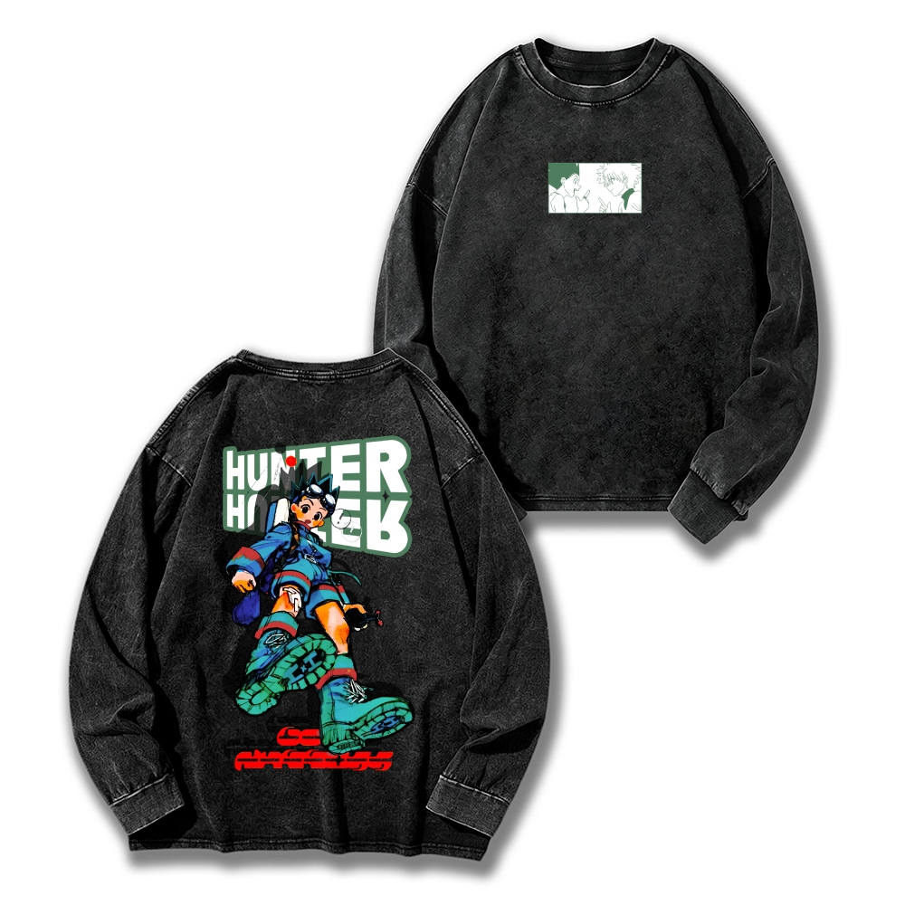 HUNTER×HUNTER Washed Vintage Crewneck Long Sleeve T-Shirt