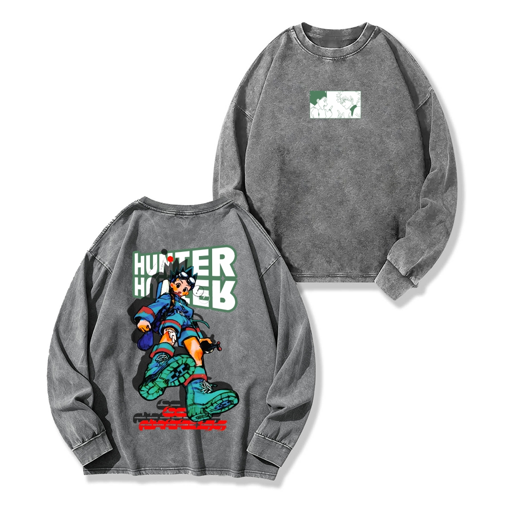 HUNTER×HUNTER Washed Vintage Crewneck Long Sleeve T-Shirt