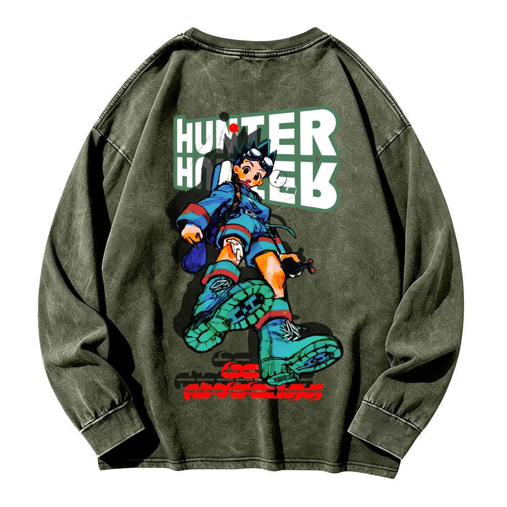 HUNTER×HUNTER Washed Vintage Crewneck Long Sleeve T-Shirt