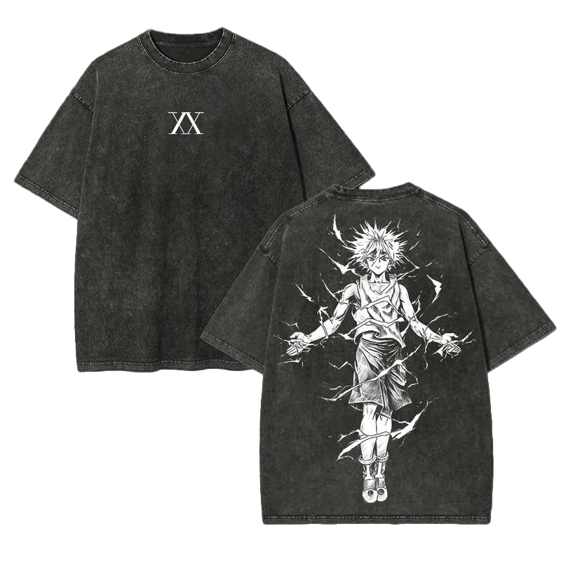 Killua Zoldyck Minimalistic Back pattern Vintage Tee