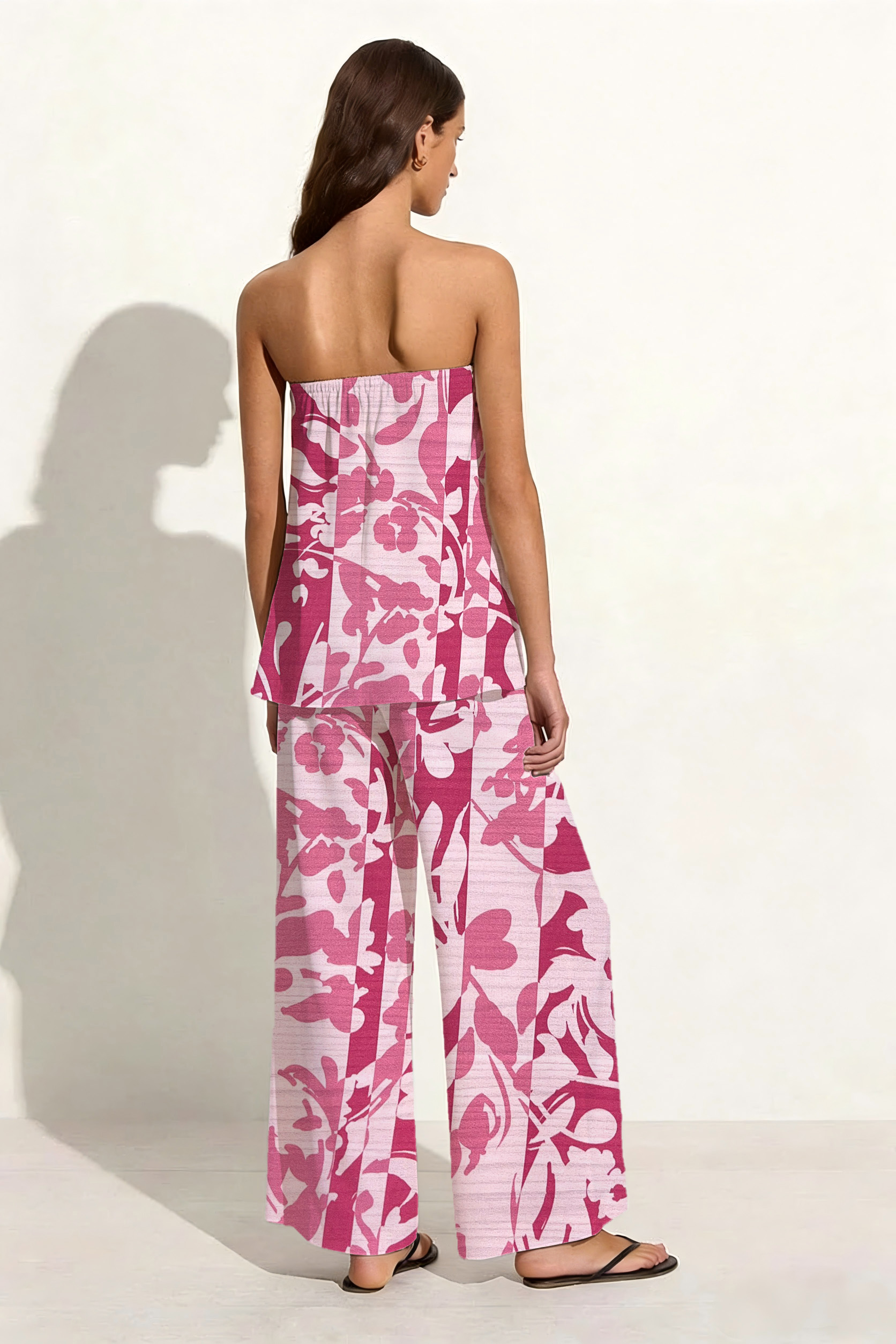 Pink & White Vertical Stripe Floral Print Set