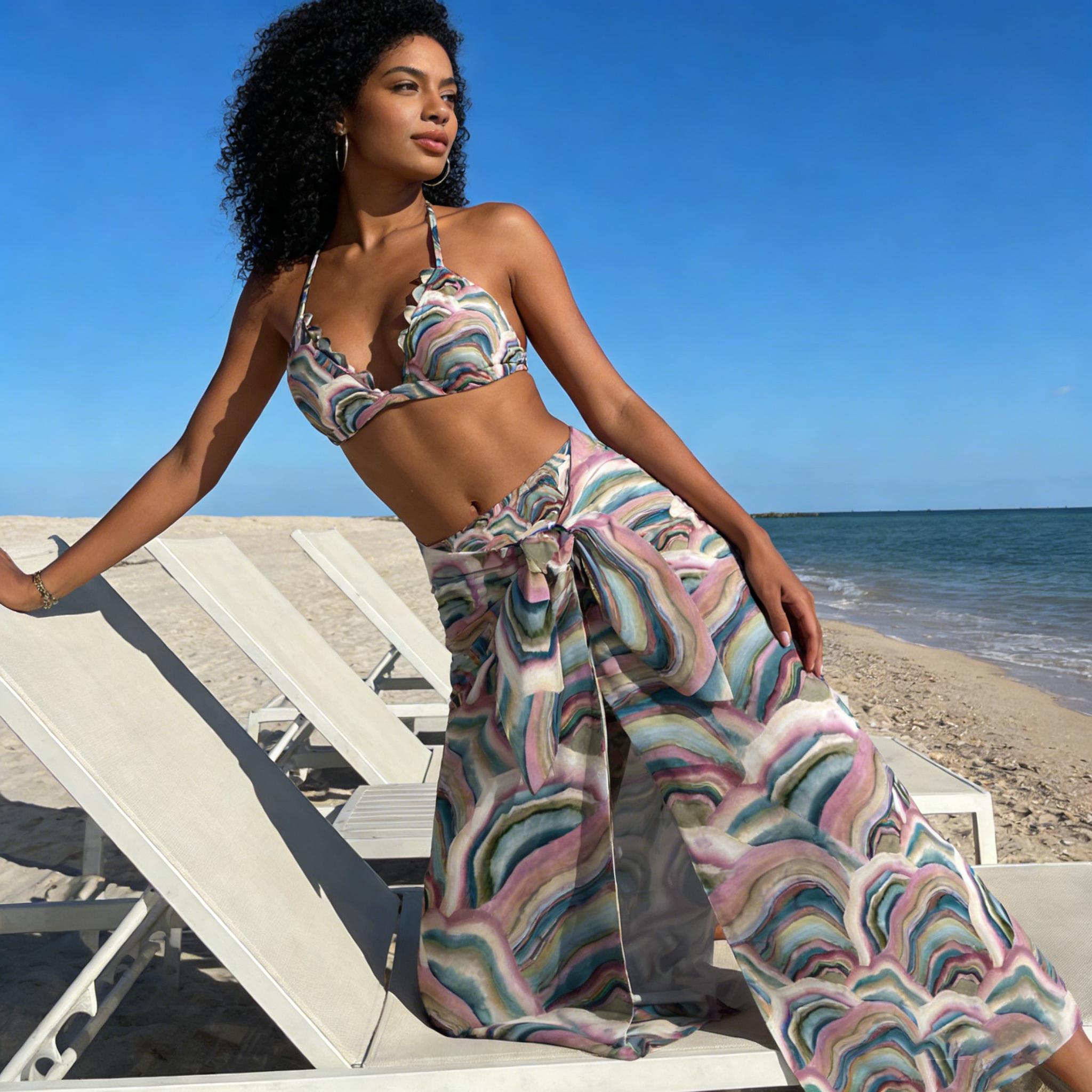 Printed Fashion Panel Bikini Top Set