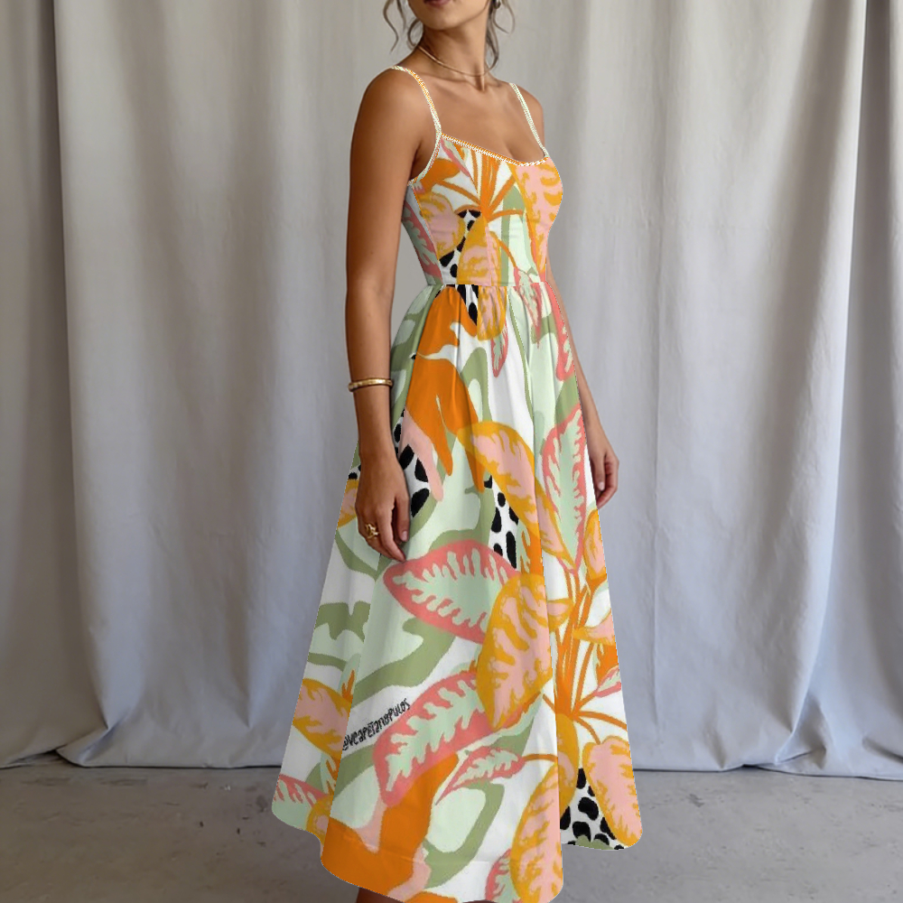 Women's Tropical Leaf Burst Printed Slip Dress