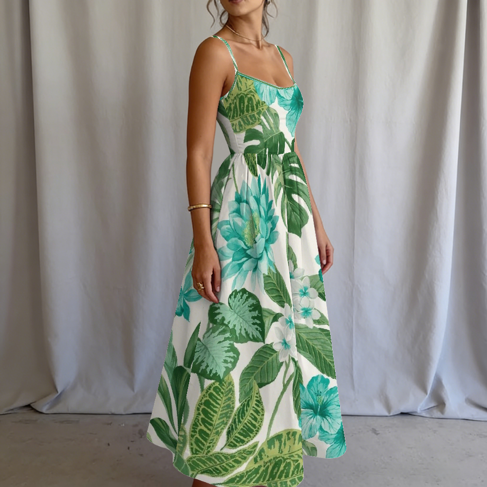 Women's Lush Monstera & Tropical Flora Printed Slip Dress