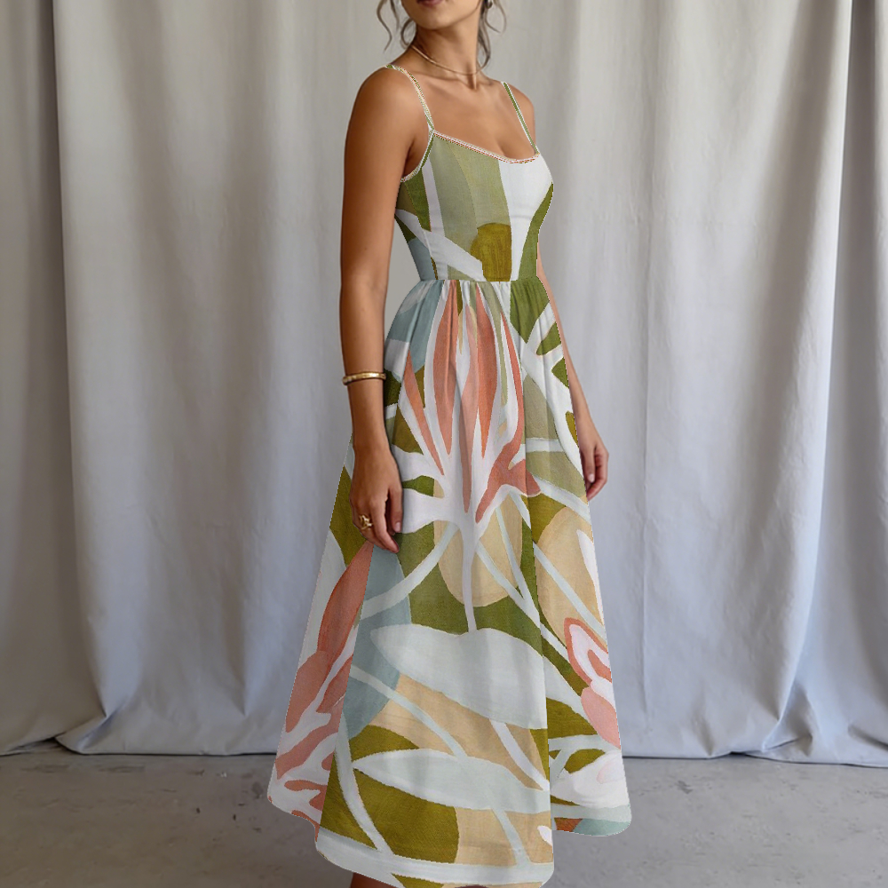 Women's Sage Tropical Printed Slip Dress