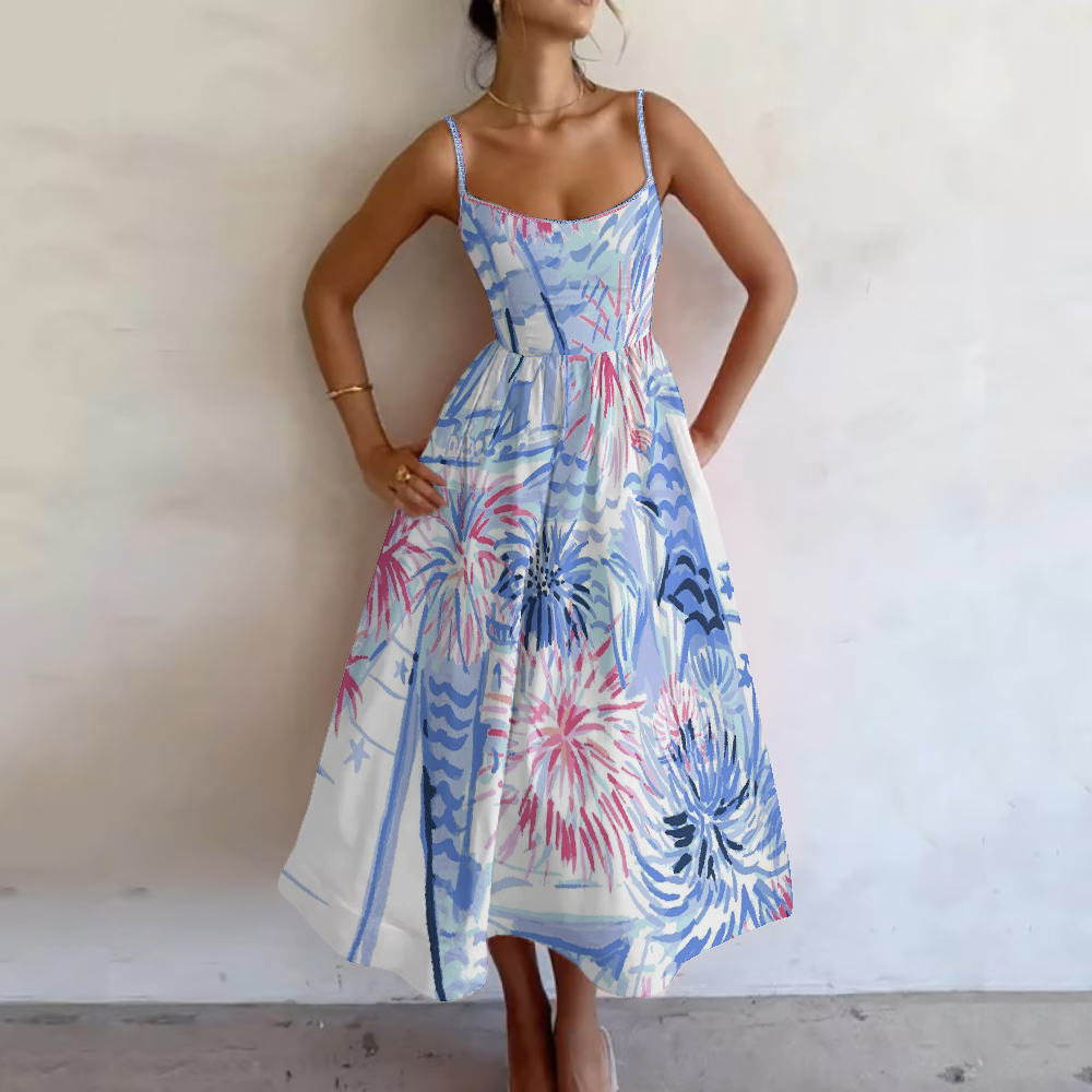 Women's Coastal Firework Printed Slip Dress