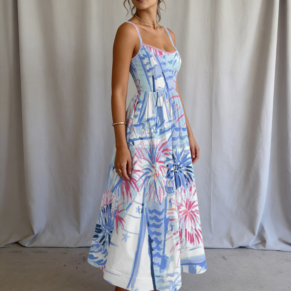 Women's Coastal Firework Printed Slip Dress
