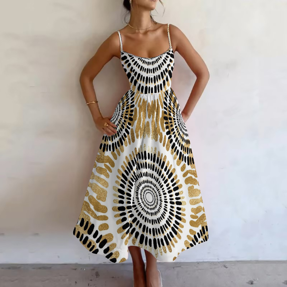 Women's Boho Sunburst Printed Slip Dress