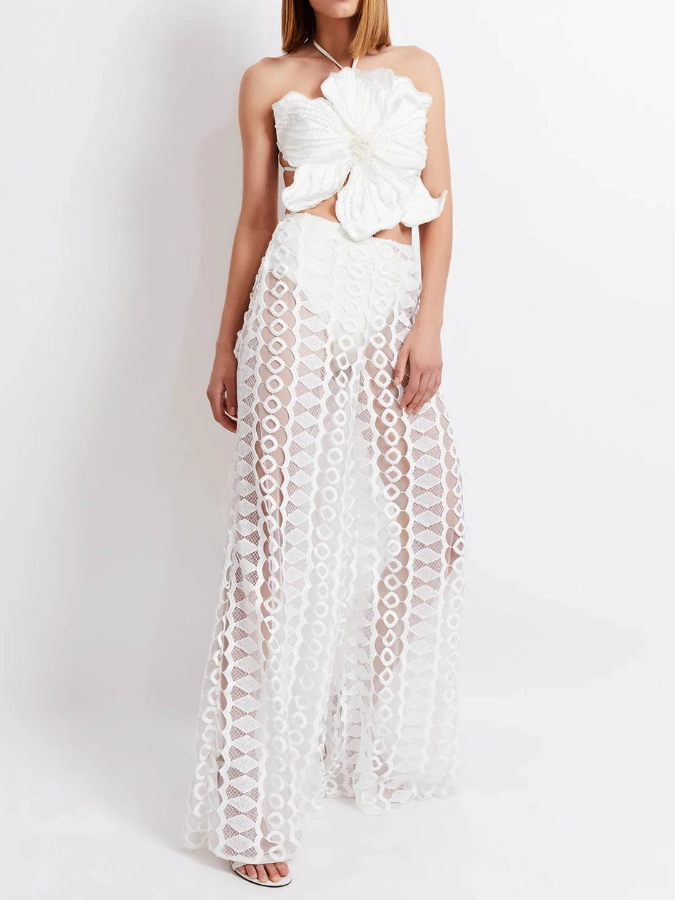 Beaded Floral Swimsuit And Pants