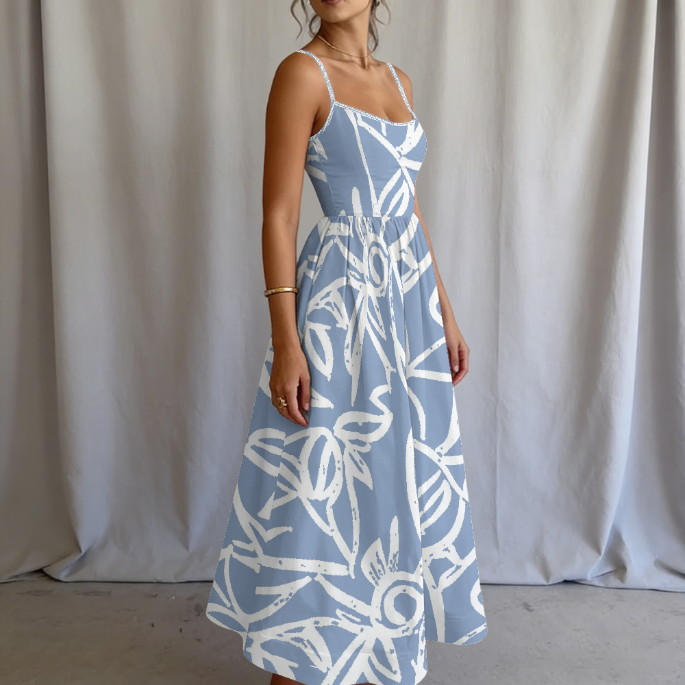 Women's Sky Blue Bamboo Printed Slip Dress