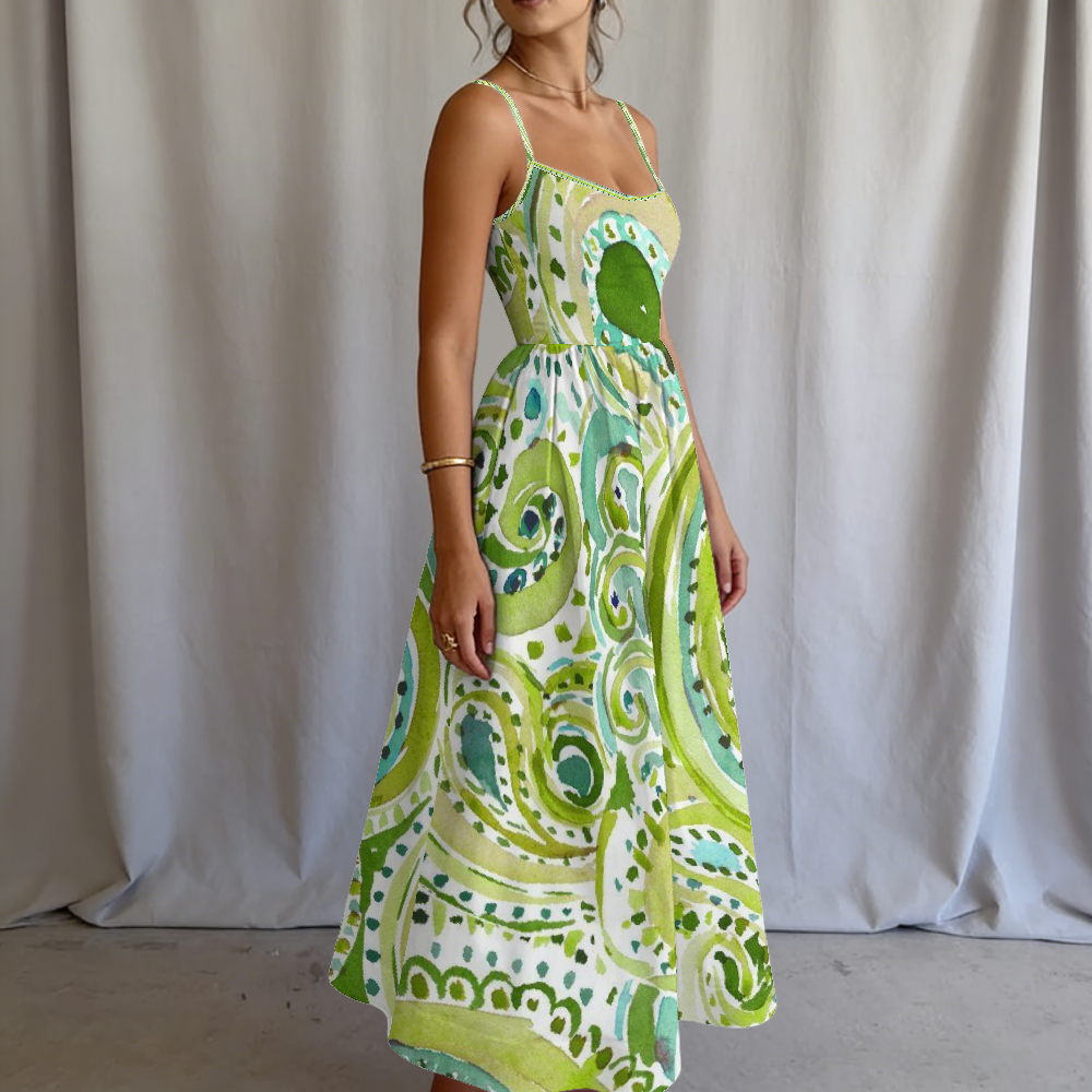 Women's Lime Paisley Printed Slip Dress