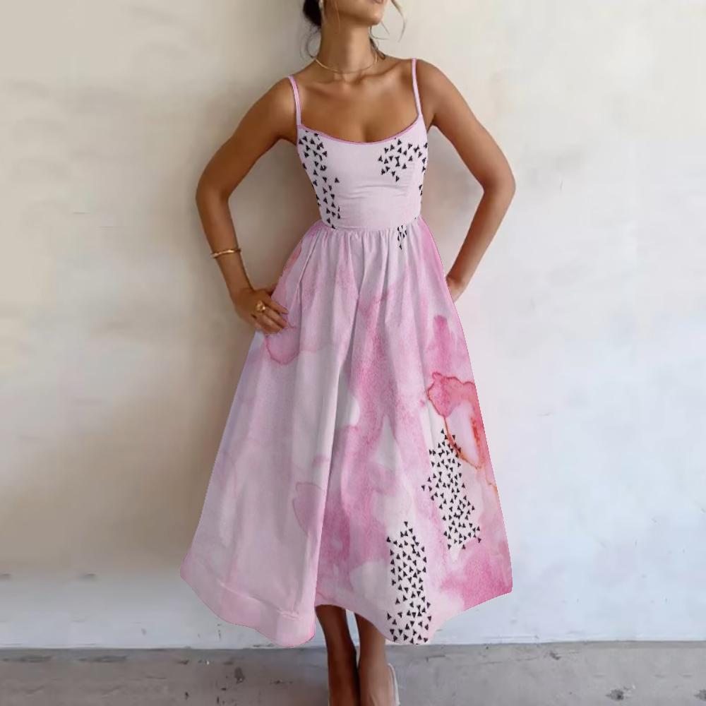 Women's Blush Watercolor Dot Printed Slip Dress