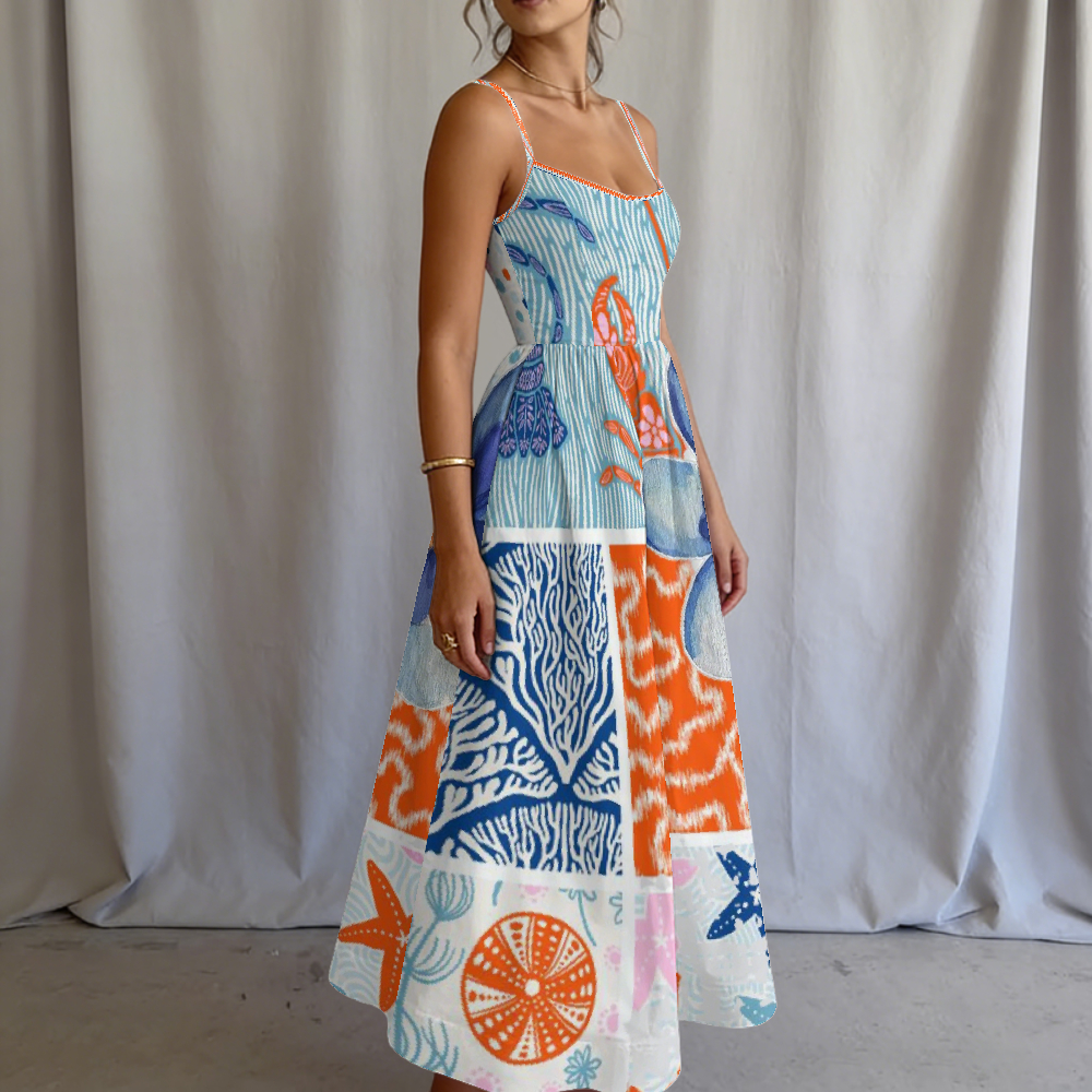 Women's Coastal Patchwork Printed Slip Dress