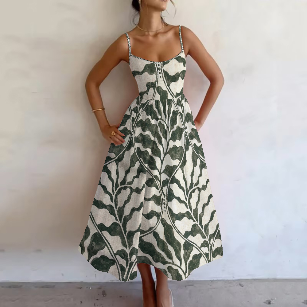 Women's Sage Leaf  Printed Slip Dress