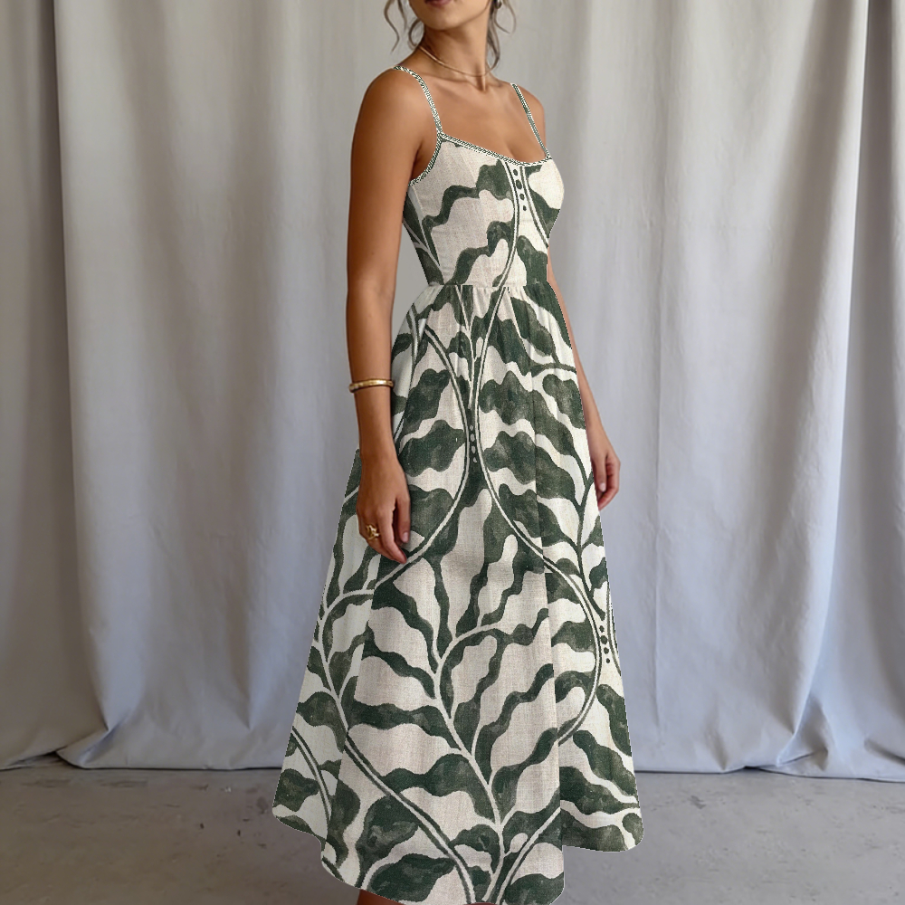Women's Sage Leaf  Printed Slip Dress