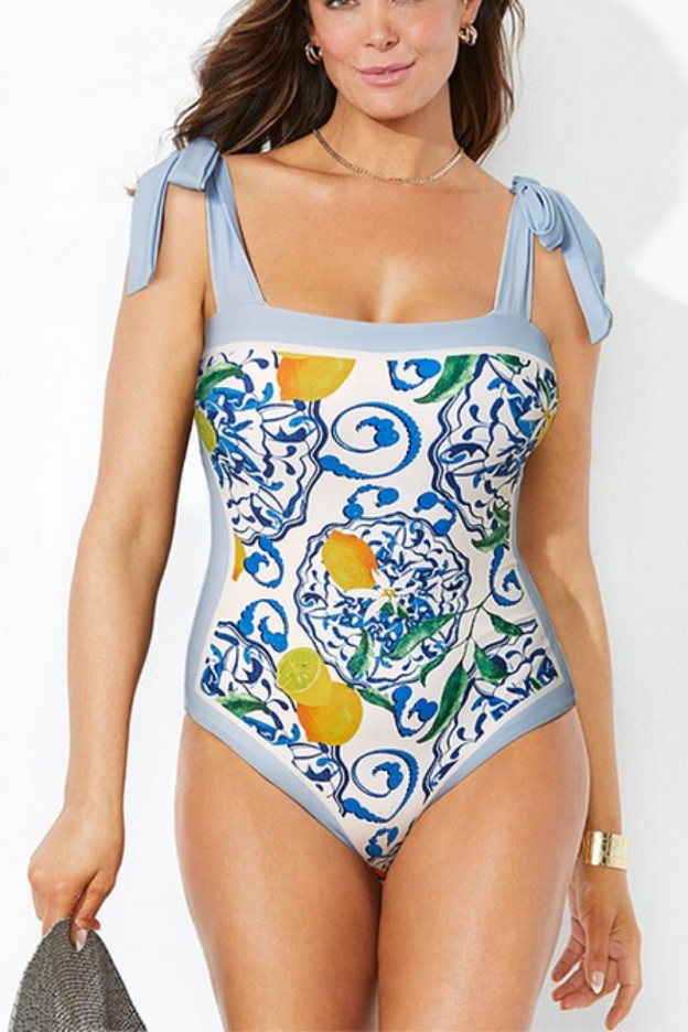 Lemon Fruit Mediterranean Print One Piece And Cover Up