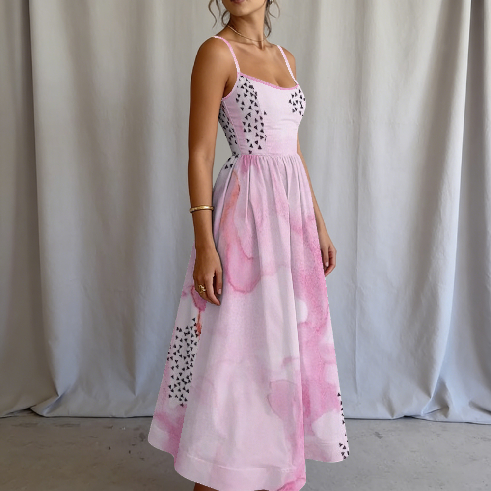 Women's Blush Watercolor Dot Printed Slip Dress