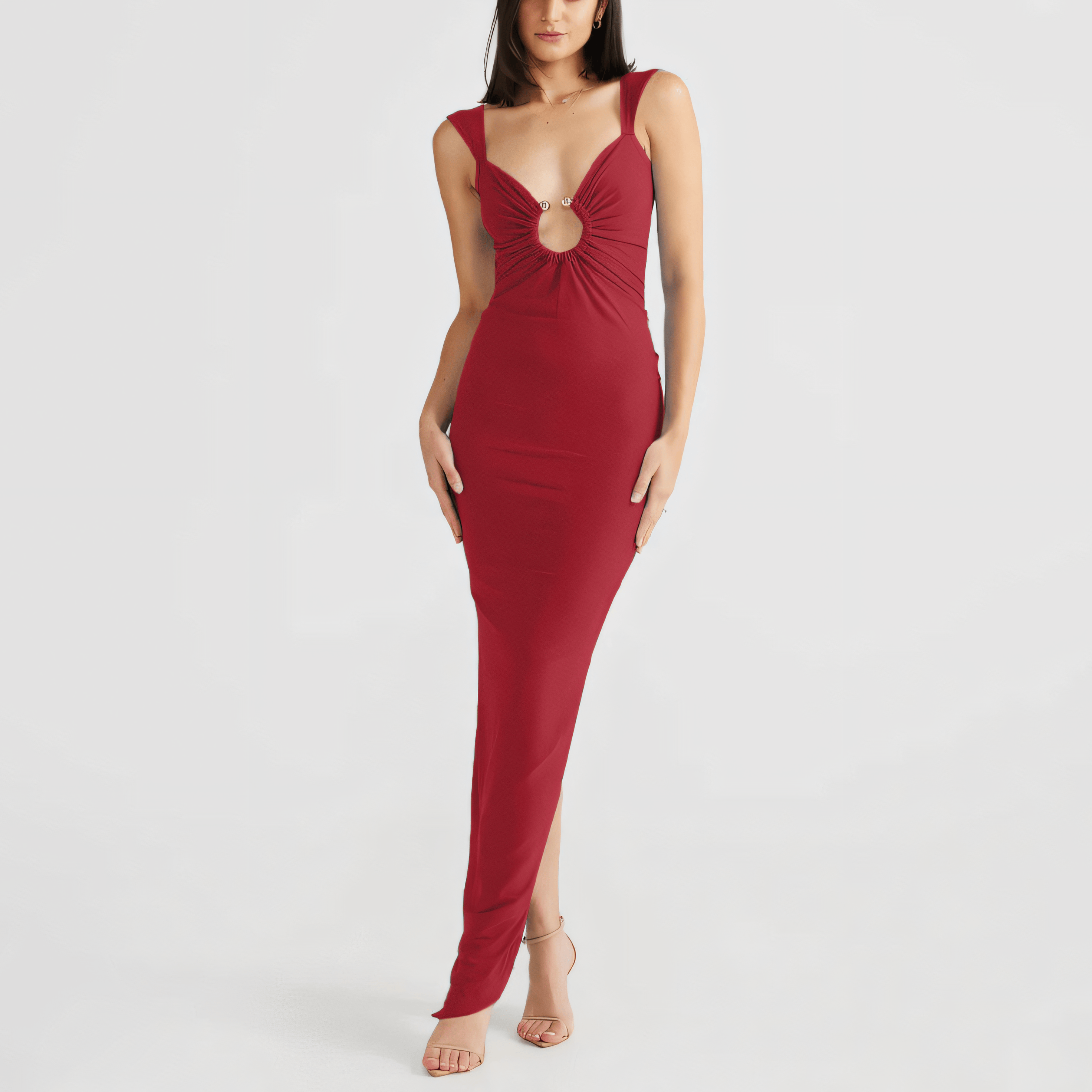 Sexy Cutout Back V-Neck Beach Dress with Open Back and Front Cutout