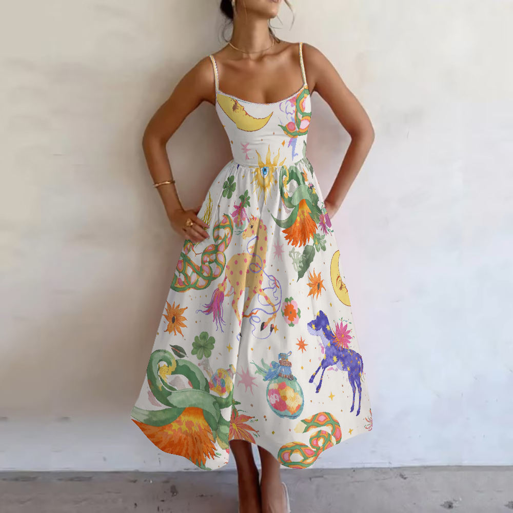 Women's Whimsical Fantasy Printed Slip Dress