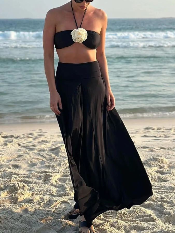 Floral print bikini set and skirt