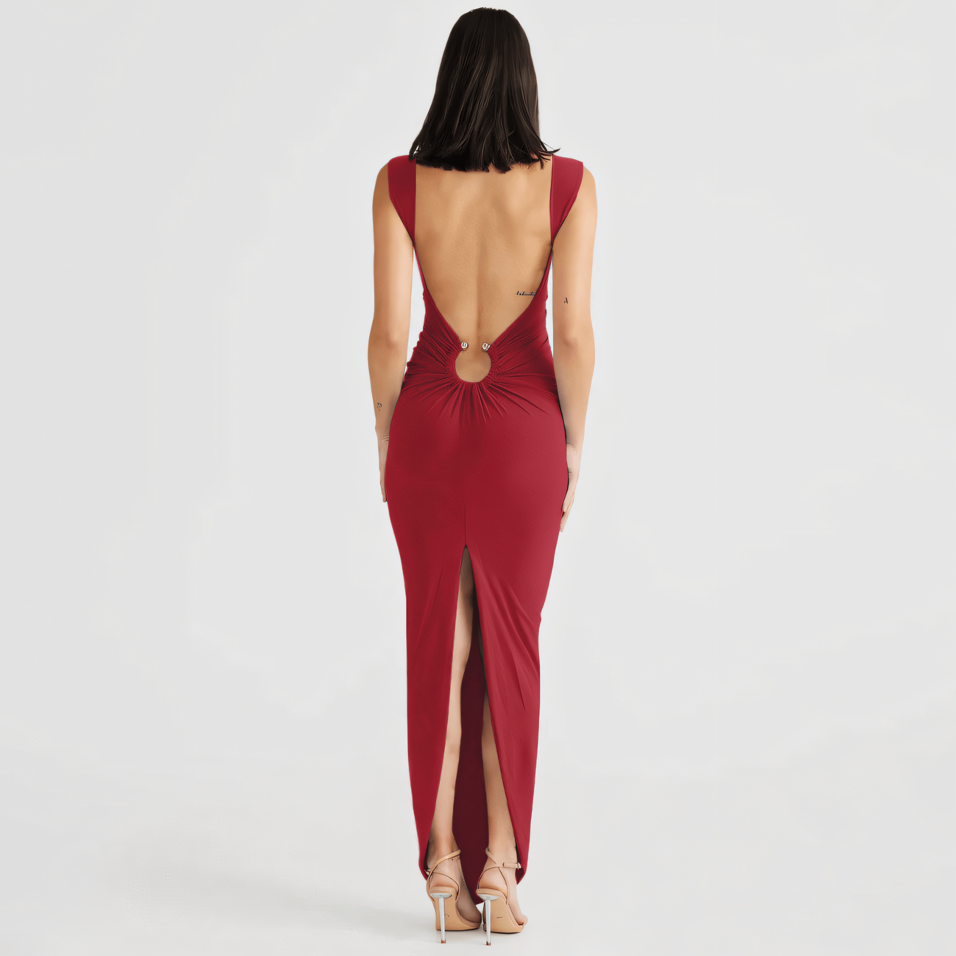 Sexy Cutout Back V-Neck Beach Dress with Open Back and Front Cutout