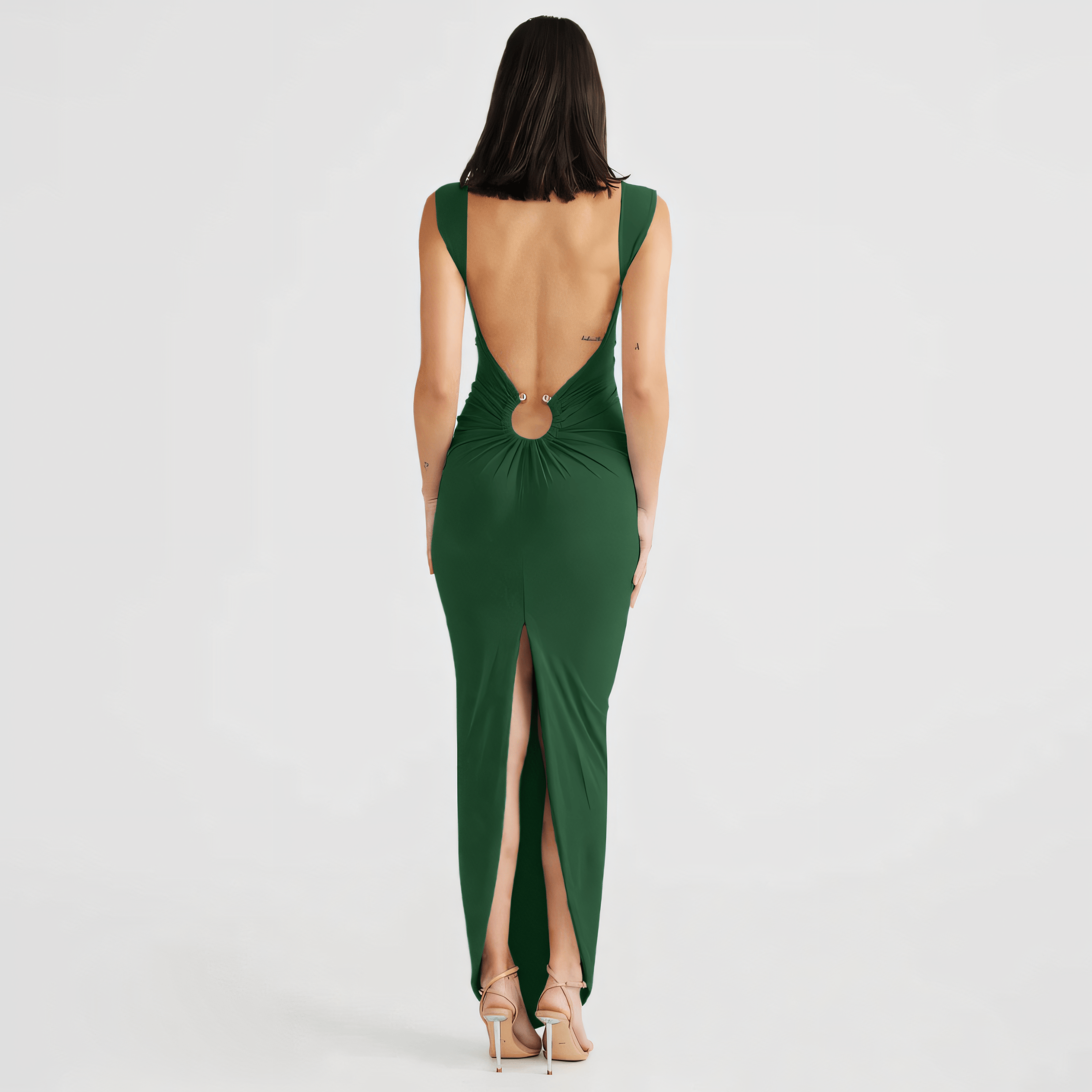 Sexy Cutout Back V-Neck Beach Dress with Open Back and Front Cutout
