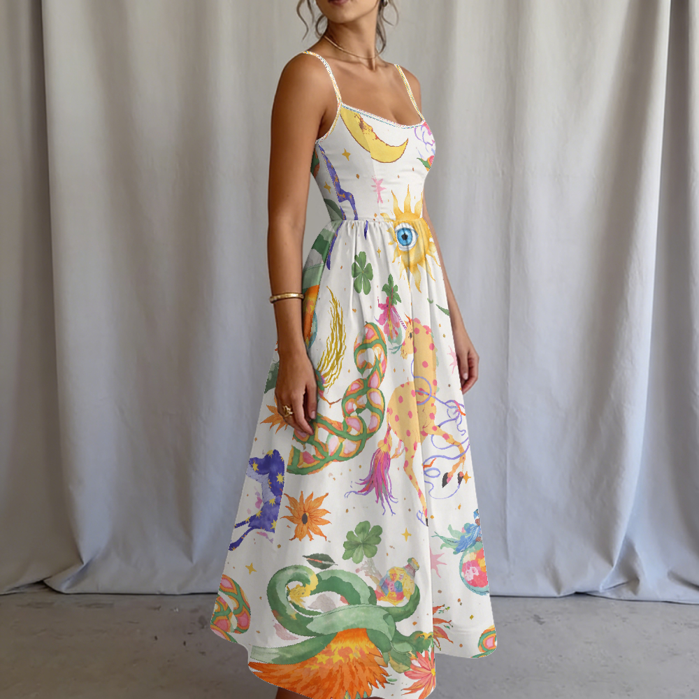 Women's Whimsical Fantasy Printed Slip Dress
