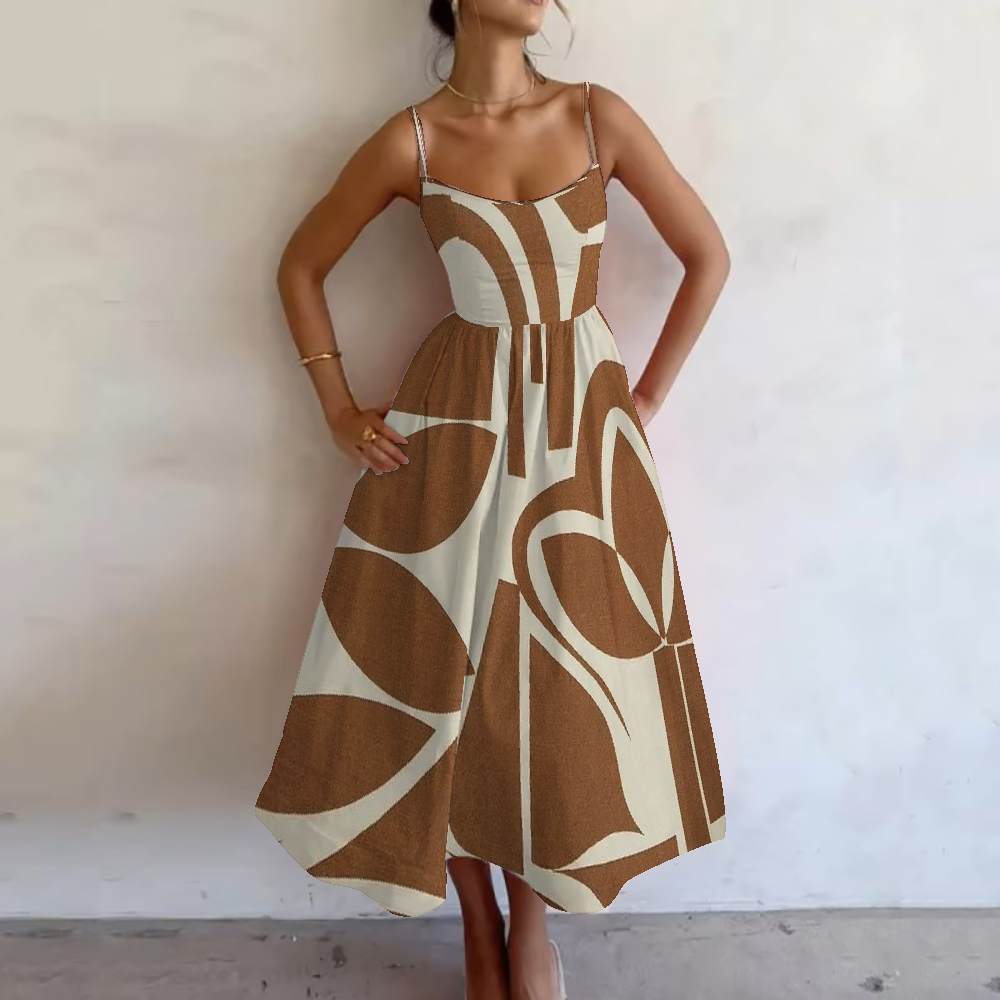 Women's Geo Earth Tone Printed Slip Dress