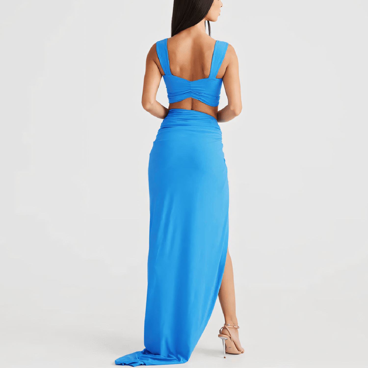 Criss-Cross Front Ring-Detail Long Skirted One-Piece Swimsuit