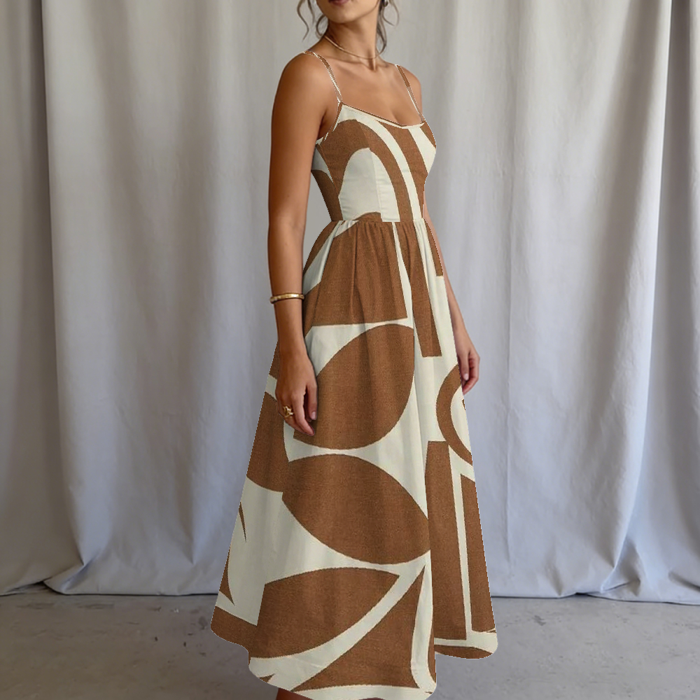 Women's Geo Earth Tone Printed Slip Dress