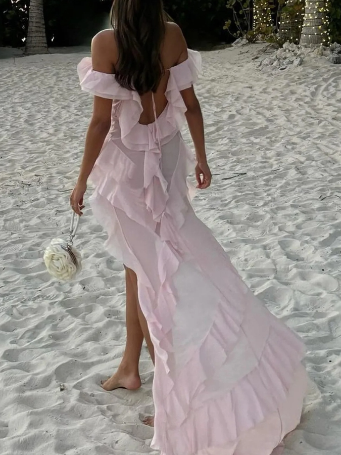 One Shoulder Ruffled Beach Maxi Dress