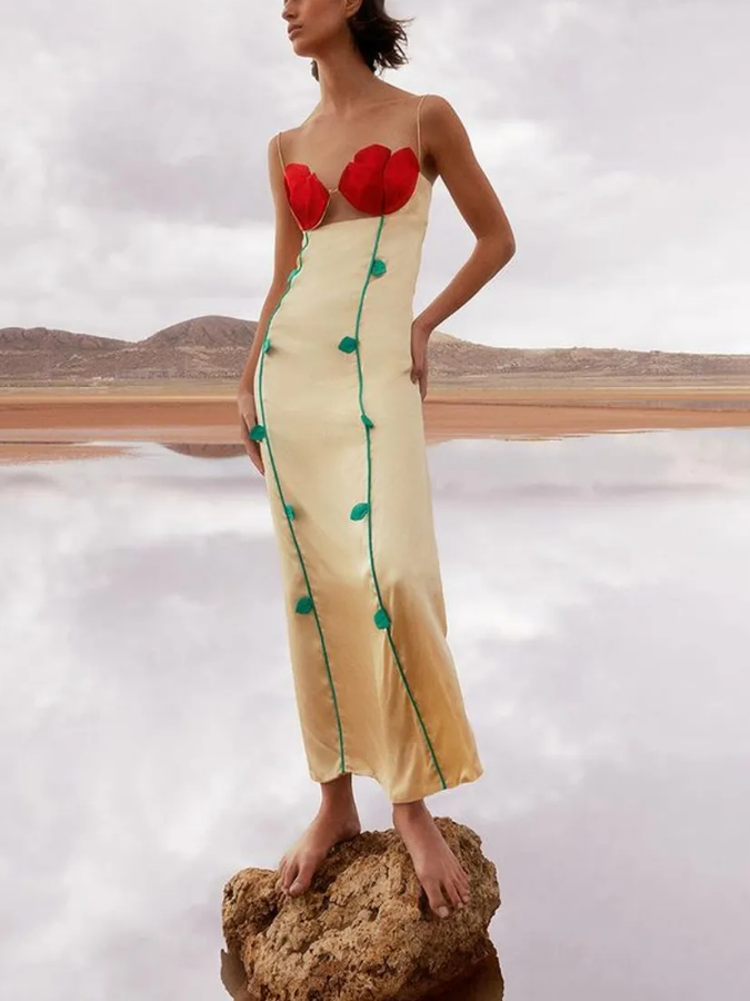 Rose Flower Casual Vacation Dress