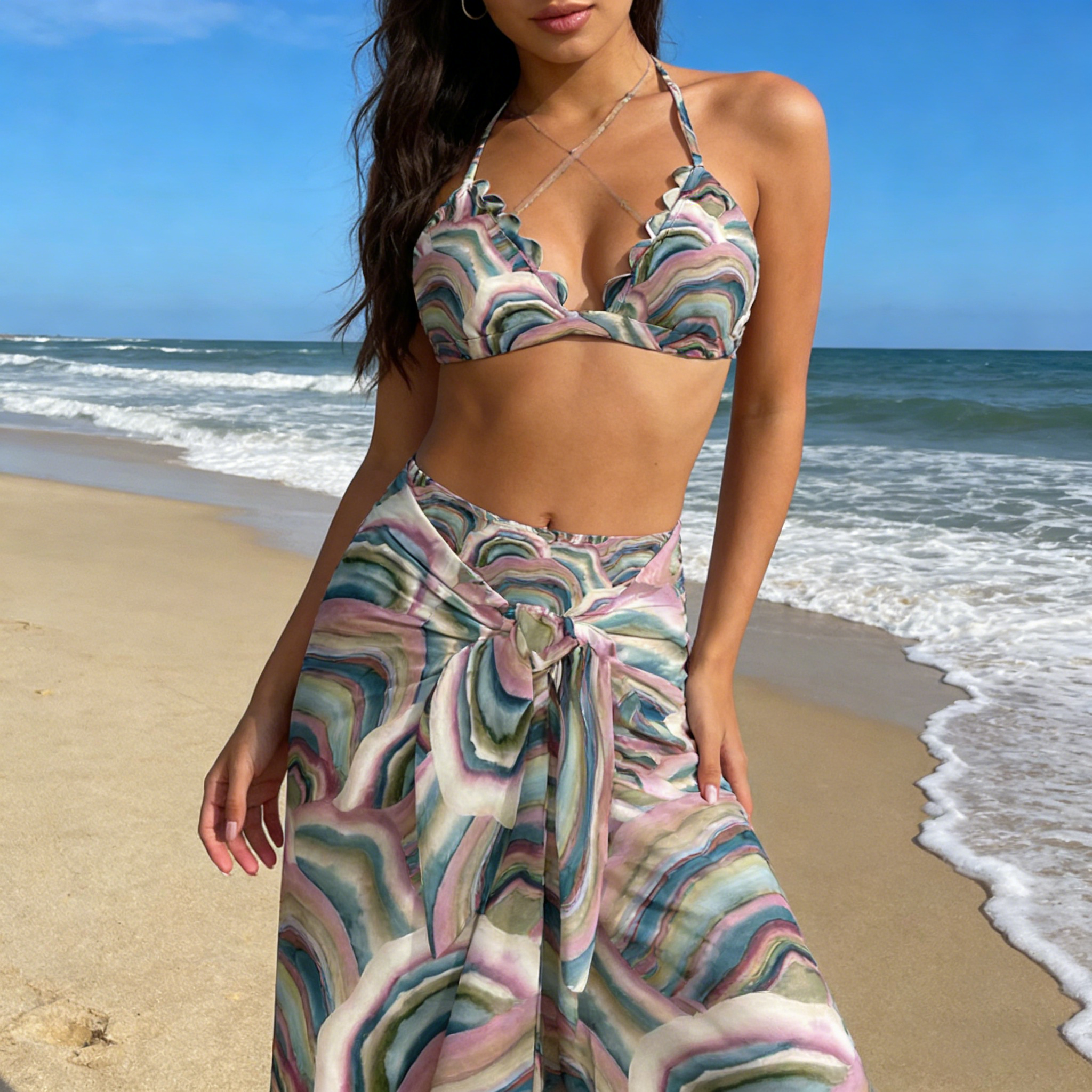 Printed Fashion Panel Bikini Top Set