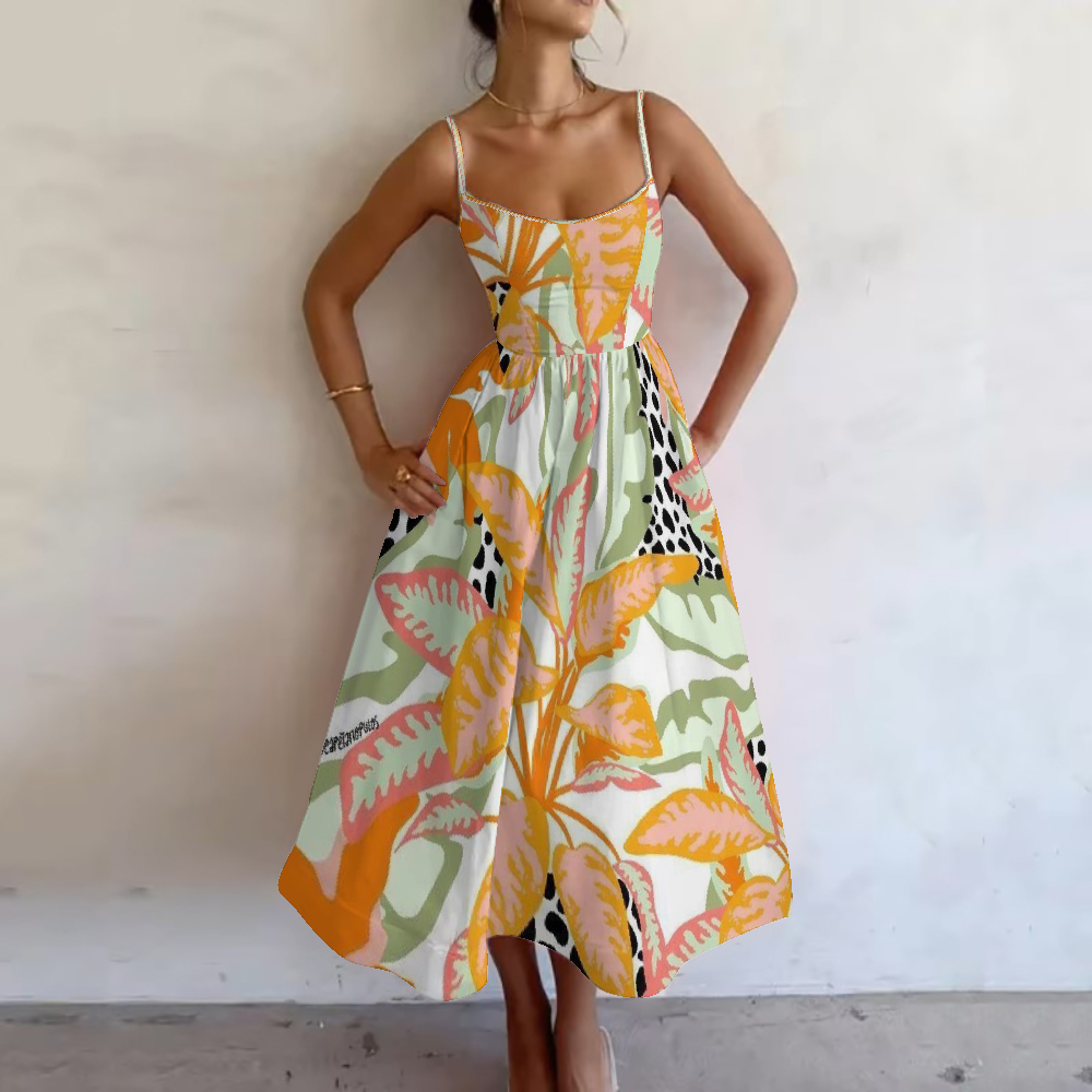 Women's Tropical Leaf Burst Printed Slip Dress