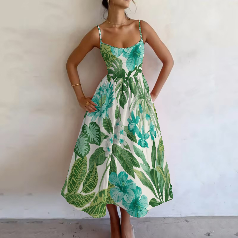 Women's Lush Monstera & Tropical Flora Printed Slip Dress