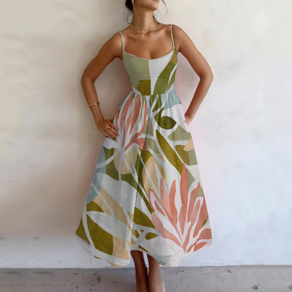Women's Sage Tropical Printed Slip Dress