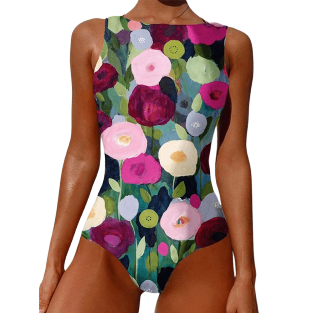 Dark Bloom One-Piece with Colorful Floral Mesh Wrap