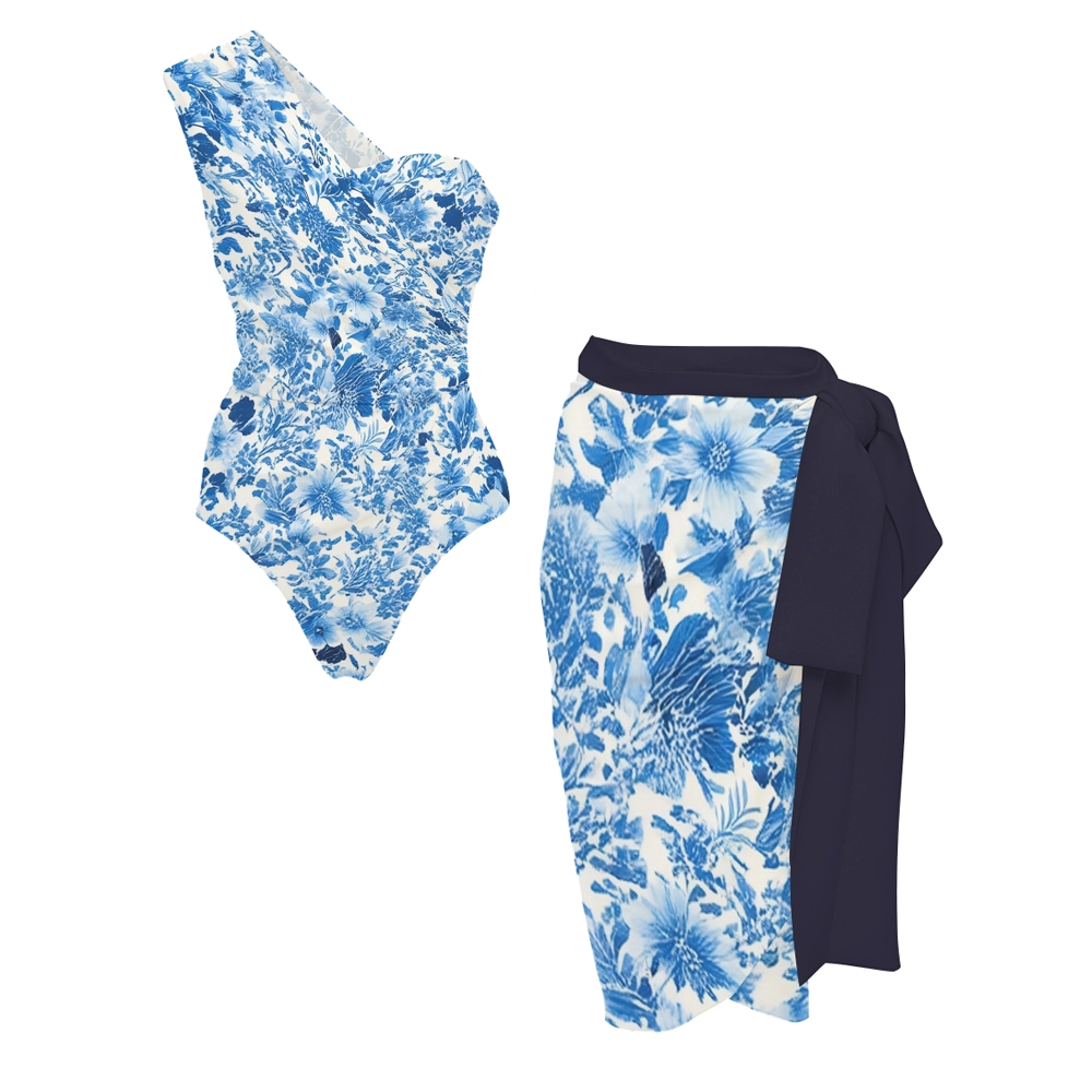 Blue Blossom Print One Piece Set