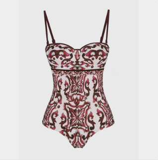 Baroque One-Piece Swimsuit with High-Low Printed Wrap Skirt