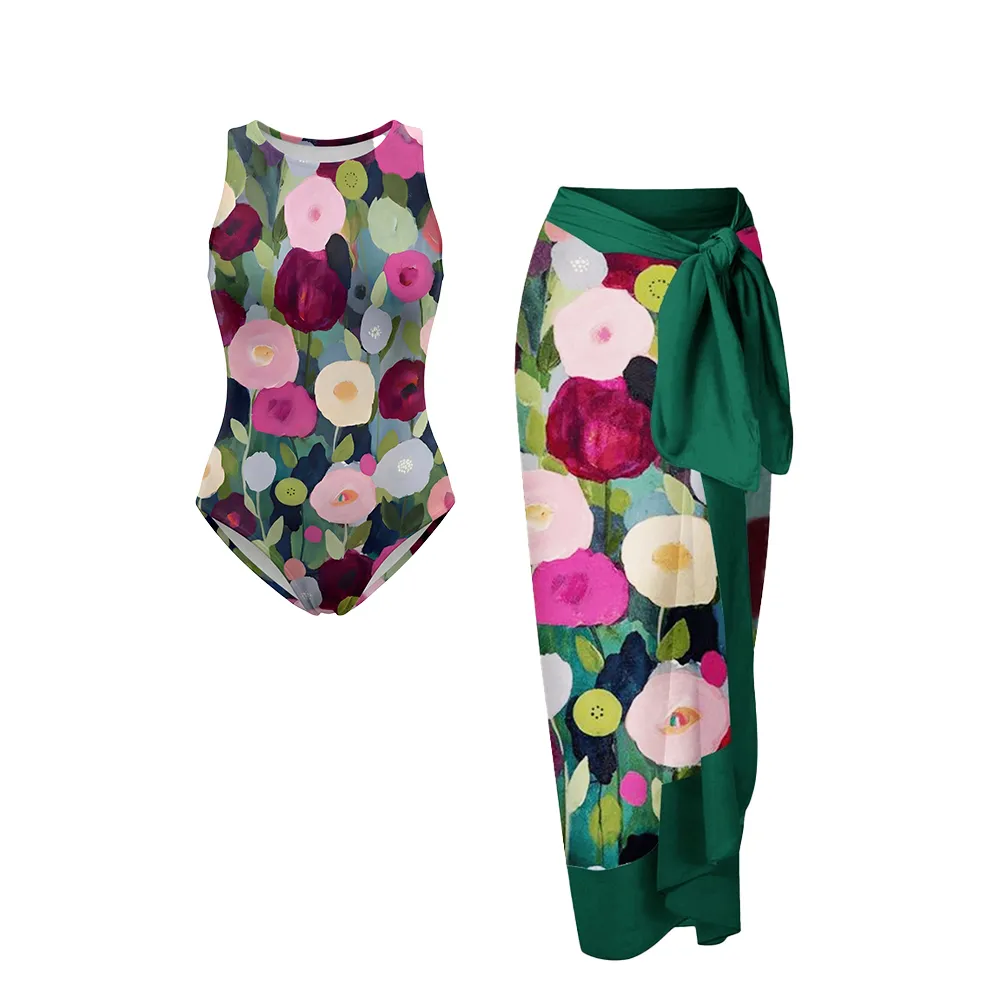 Colorful Floral One-Piece Swimwear Set
