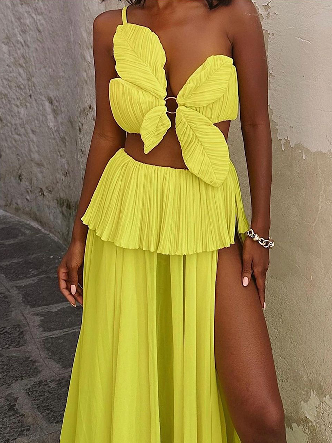 Beach Vacation Solid Color Swimsuit and Skirt