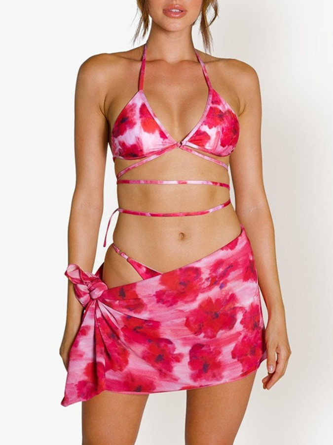 Floral Print Beach Bikini and Cover-Up