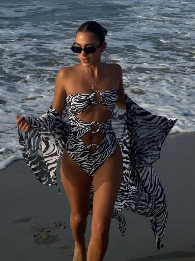 Two-Piece Printed Swimsuit and Cover-Up
