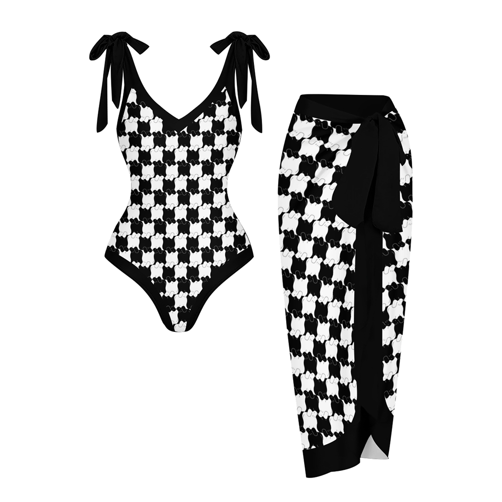 Women's Checkerboard Print One Piece Swimsuits and Cover Ups