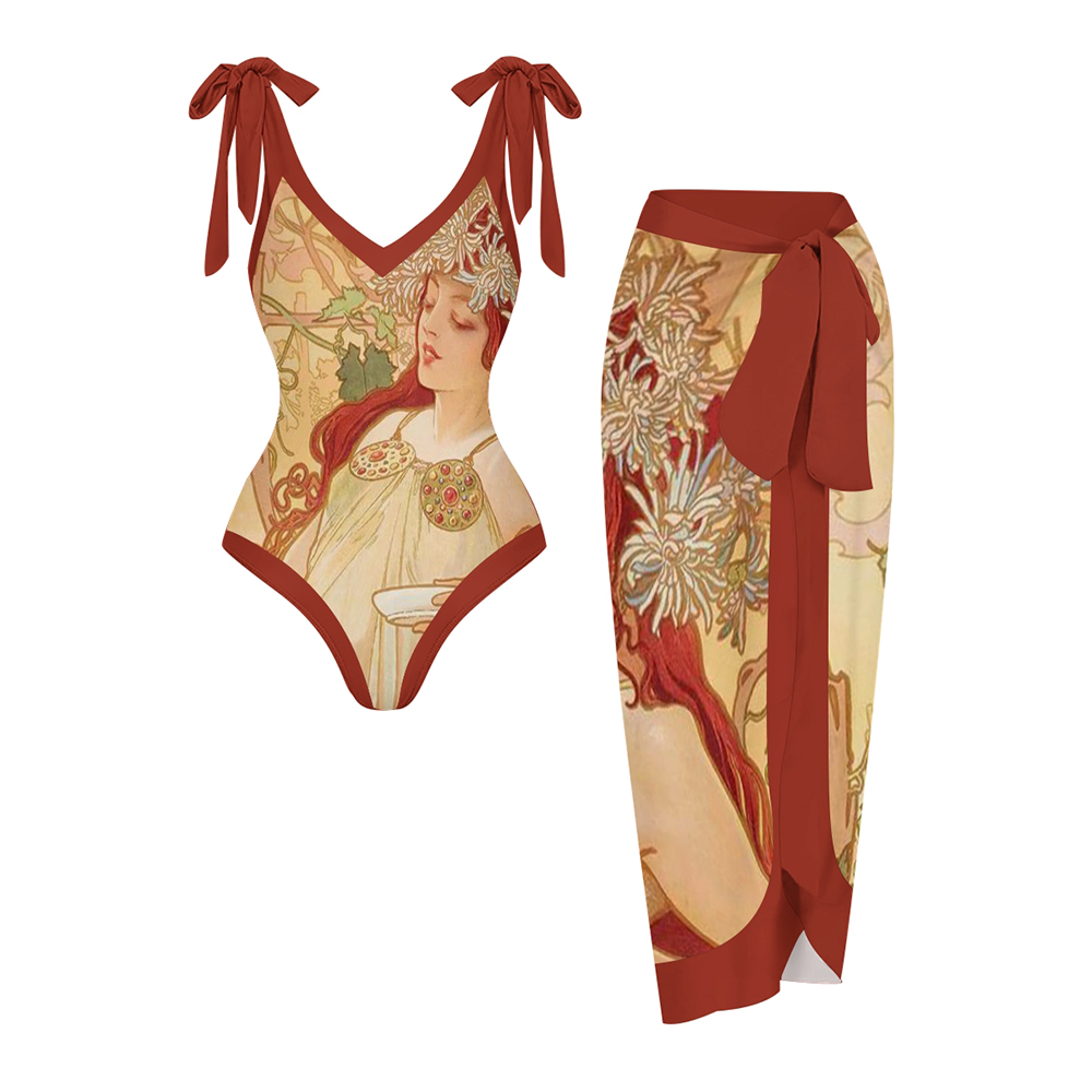 Women's Mucha Goddess Print One Piece Swimsuits and Cover Ups