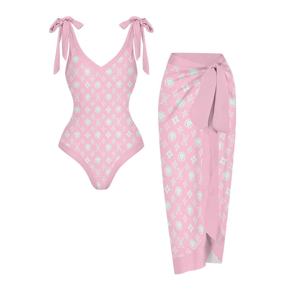 Women's Pink Mint Monogram Print One Piece Swimsuits and Cover Ups