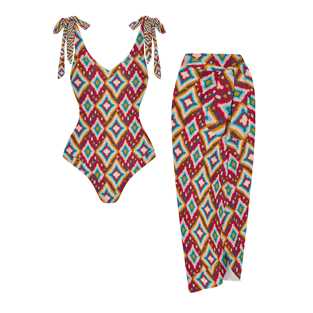 Women's Boho Diamond Print One Piece Swimsuits and Cover Ups