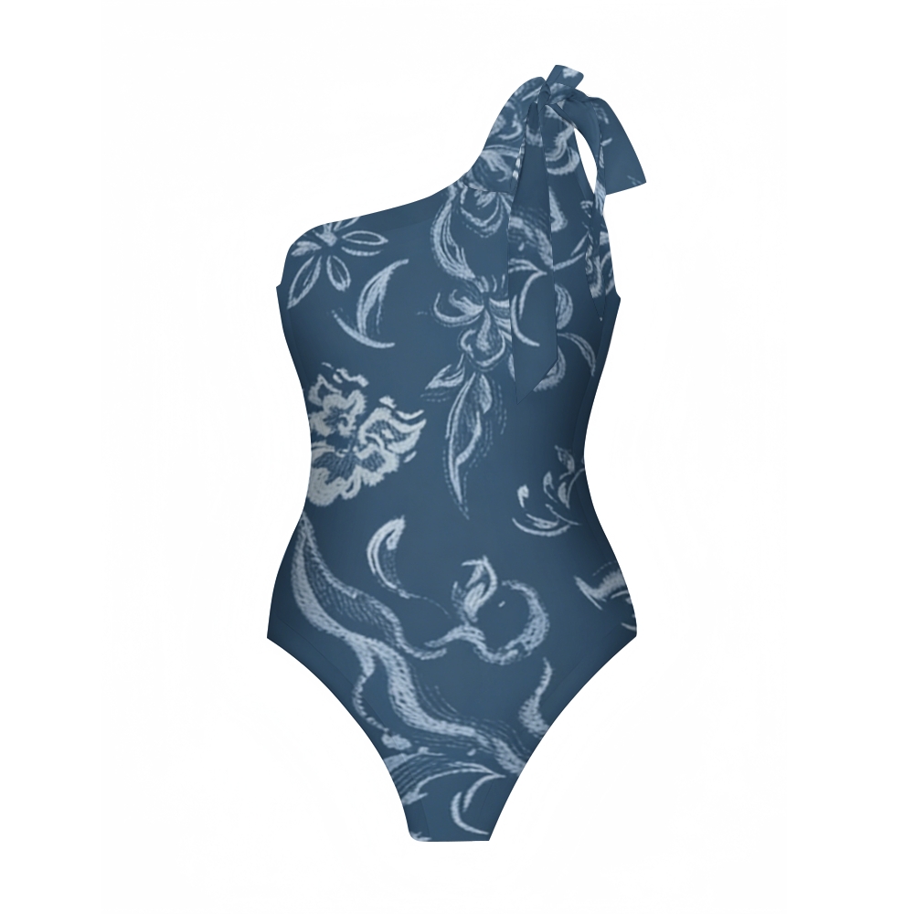 Retro Baroque Floral Vine Twist Asymmetrical Skirt Swimsuit