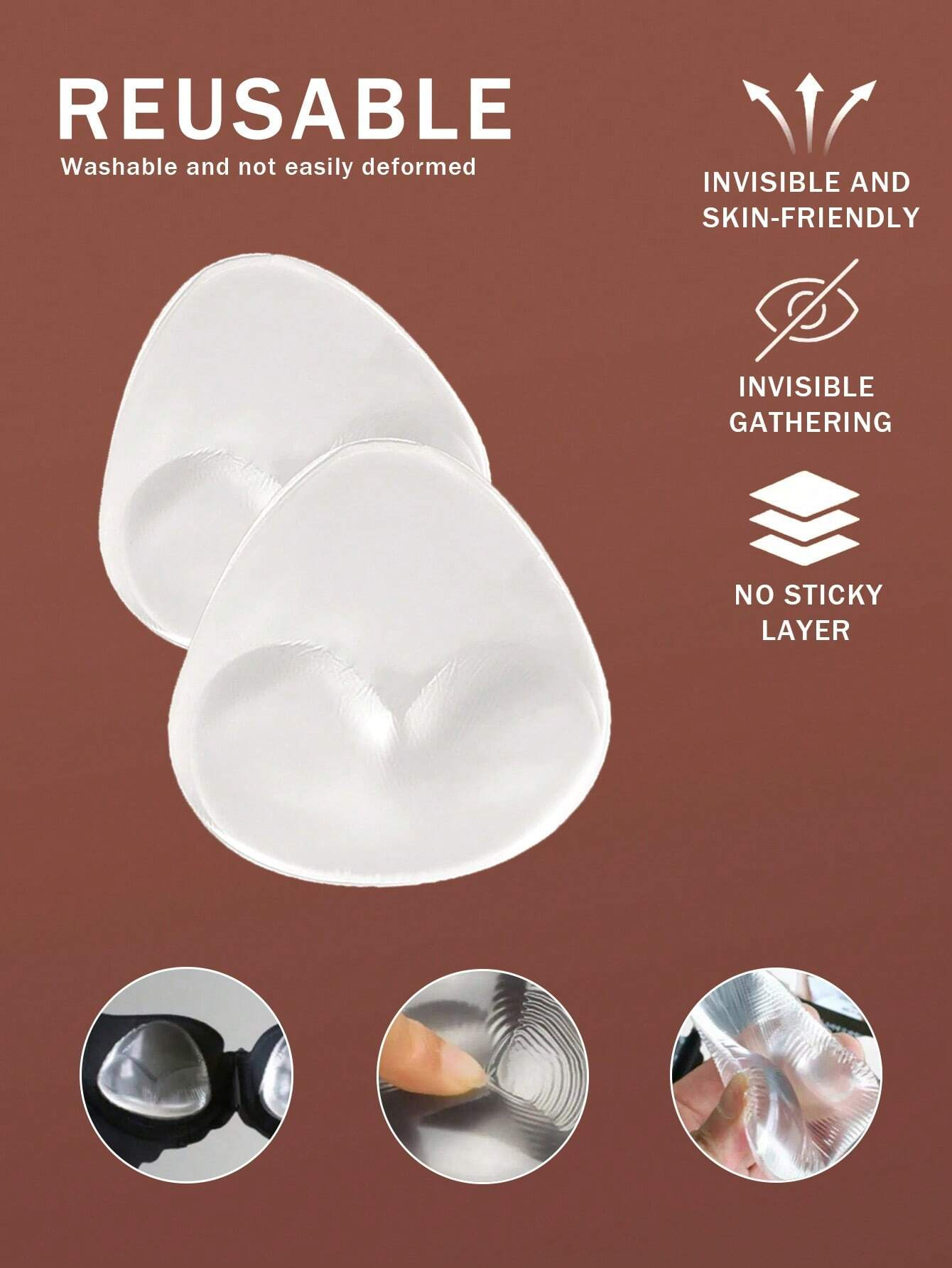 Silicone Invisible Bikini Strap Self-Adhesive Cute Seamless Inserted Chest Pad